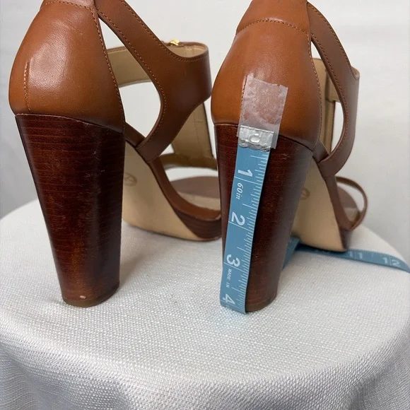 Michael Kors Brown Leather Front Zip Block Heel Sandals Size 8(B94)”✨ - Picture 11 of 11